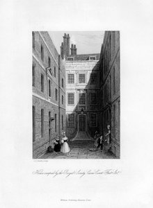 Royal Societyn käytössä oleva talo, Crane Court, Fleet Street, 1678-1760, 1840