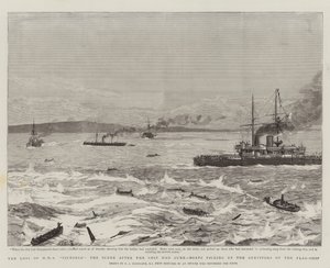 HMS Victorian menetys, kohtaus laivan uppoamisen jälkeen, veneet poimimassa lippulaivan selviytyjiä