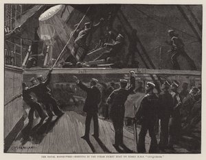 Merivoimien liikkeet, nousu höyrylaivaveneessä HMS Conquerorin aluksella tekijältä Charles J. Staniland