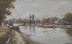 Hammersmith Bridge - nykyinen - vuodelta 1887 - katsottuna Surreyn rannalta tekijältä Charles John de Lacy