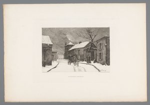 Gezicht op de Rue des Rosiers Montmartressa Rue des Rosiers Montmartressa (otsikko esineessä) France etsen uit 1875 (sarjan nimi) Etsaus vuonna 1875 (sarjan nimi) tekijältä Charles Joseph Beauverie