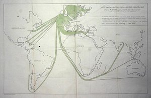 Kartta, joka näyttää hiilen viennin Brittein saarilta vuonna 1850 tekijältä Charles Joseph Minard