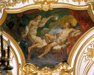 Psyyke nostaa lamppuaan pohtiakseen vaimoaan Eros (tai rakkaus) Charles Joseph Natoiren kattomaalaus (Charles-Joseph Natoire)
