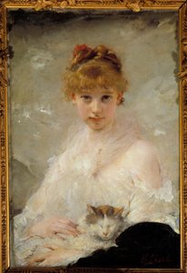 Nuori tyttö kissan kanssa Charles Chaplinin (1825-1891) 1800-luvun Compiegne, linnan kansallismuseo