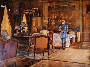 Marsalkka Ferdinand Foch päämajassaan, 7. syyskuuta 1918, Pariisi (värikaiverrus)