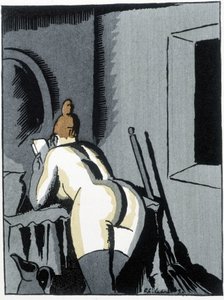 Alaston nainen, selkä, lukee - Pierre Mac Orlanin teoksessa ”Le negre Leonard”, sairas. de Chas. Laborde (Charles Laborde) (1886-1941), toim. bannerista