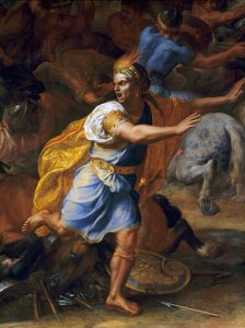 Pelästynyt mies. Yksityiskohta Arbelsin taistelusta (antiikki). Charles Lebrunin (Le Brun) maalaus (1619-1690) tekijältä Charles Le Brun