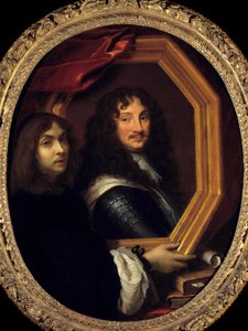 Taiteilijan muotokuva (tai omakuva), joka esittelee sotilaallista maalausta Charles Lebrunin (Le Brun) (1619-1690) 1600-luvun su. 1,04x0,85 m - Taiteilijan muotokuva (tai omakuva), jolla on armeijan muotokuva. Charles Lebrun maalaus tekijältä Charles Le Brun