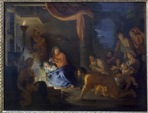 Paimenten palvonta. (Öljy kankaalle tekijältä Charles Le Brun