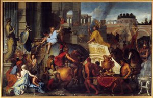 Aleksanterin voitto tai Aleksanteri Suuren pääruoka Babylonin maalauksessa Charles Lebrun (Le Brun) (1619-1690) 1600-luvun su. 4,5x7,7 m tekijältä Charles Le Brun