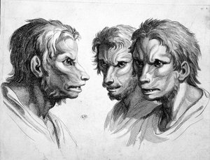 Ihmissuden (ihmissusi) kolme kasvoa - kirjoittanut Le brun tekijältä Charles Le Brun
