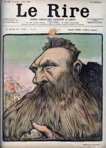 Auguste Rodin (1840-1917) kuvanveistäjä Augustus - Charles Leandren (1862-1934) sarjakuva elokuvassa "Le Rire" 4. kesäkuuta tekijältä Charles Leandre