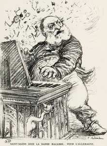 Karikatyyri Charles Camille Saint-Saensista, ranskalaisesta säveltäjästä, pianistista ja urkurista tekijältä Charles Leandre