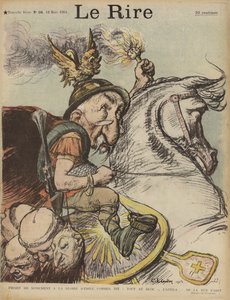Karikatyyri Ranskan pääministeristä Emile Combesista Attila Hunina. Kuvitus Le Rirelle tekijältä Charles Leandre