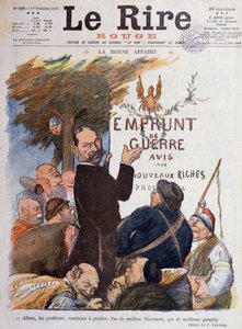 Ensimmäinen maailmansota (1914-1918): Sarjakuva sotalainan edistämisestä, tulonlähde kivihiilen, ammusten ja betail-kaupan kautta rikastuneiden voittoa tavoitteleville - Charles Leandren (1862-1934) piirros Le Rire Rougen kanteen tekijältä Charles Leandre