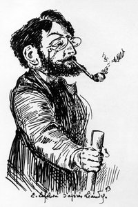 Henri Riviere (1864-1951) ranskalainen taiteilija ja suunnittelija (varjonäytelmä Cabaret Le Chat Noirissa), piirros E. Lefebvre Leandren mukaan tekijältä Charles Leandre