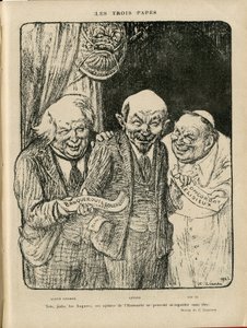 Kuva Charles Leandresta (1862-1934) Le Riressä, 6.3.22 - Kolme paavia - Englanti Iso-Britannia, U.S.R., Todentamispäivämäärät, Reichstag - Lenine, Lloyd George, Pius XI tekijältä Charles Leandre