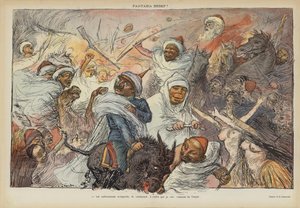 Satiiri Keisari Wilhelm II:n vierailusta Tangerissa vuonna 1905. Kuvitus Le Rirelle