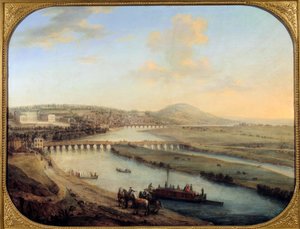 Näkymä Seguinin saarelle, Sevresin sillalle ja Saint Cloud Panoramalle Pariisin länsipuolelta. Charles Grevenbroichin (? -1758) maalaus 1738 su. 0,69x0,9 am Pariisi, museo Carnavalet