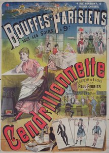 Juliste, joka mainostaa operettia "Cendrillonnette" Theater des Bouffes Parisiensissa, Pariisi c. 1890