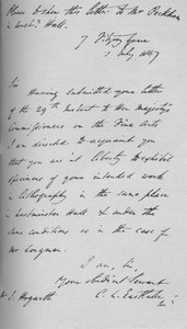 Kirje Charles Lock Eastlakelta, 1847 1904