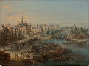 Näkymä Arsenalille, Saint Paulin satamaan ja quai des Célestinsille Pariisissa, 1730-luku. tekijältä Charles Léopold van Grevenbroeck