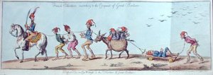 Ranskalaiset vapaaehtoiset marssivat Ison-Britannian valloitukseen, James Gillrayn (1757-1815) etsaus, jonka julkaisi Hannah Humphrey vuonna 1803 (käsin väritetty etsaus). tekijältä Charles Lorraine (after) Smith