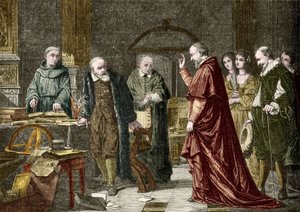 Galileo Galilei dit Galileen, italialaisen tähtitieteilijän (1564-1642) vankeus, kaiverrus Charles Mullerin maalauksen jälkeen tekijältä Charles Louis Lucien (after) Muller