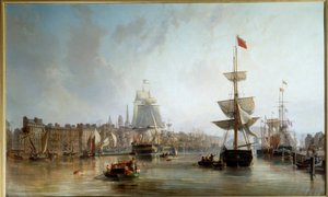Rouenin satama vuonna 1855 Charles Louis Mozinin (1806-1862) maalaus 1855 su. 1,77x2,87 m Rouen, Musee des Beaux Arts tekijältä Charles Louis Mozin