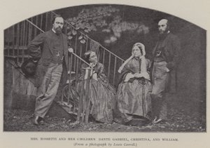 Rouva Rossetti ja hänen lapsensa Dante Gabriel, Christina ja William (m/v kuva) tekijältä Charles Lutwidge Dodgson