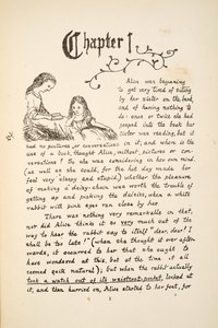 Alice sisarensa kanssa, kuvitus Alices Adventures Under Groundista, pub. 1886 (faksimile) tekijältä Charles Lutwidge Dodgson