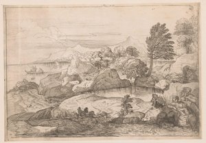 Maisema pyhän perheen kanssa tekijältä Charles Macé (attributed to)