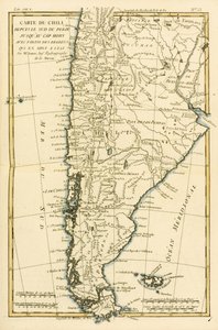 Chile, Perun eteläosasta Cape Horniin, Guillaume Raynalin (1713-96) Atlas de Toutes les Parties Connues du Globe Terrestren teoksesta Geneve, 1780 tekijältä Charles Marie Rigobert Bonne
