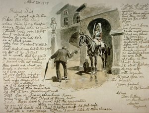 Kuvitettu kirje, 20. huhtikuuta 1914 (kynä ja muste ja pesu paperille) tekijältä Charles Marion Russell