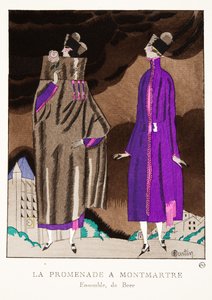 La Promenade a Montmartre, muotikuvakokoelmasta, 1920 (pochoir-painatus). tekijältä Charles Martin