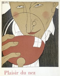 Nenän ilo - kirjassa "Monseigneur le vin", Charles Martinin (1884-1934) piirustus, Nicolas Establishmentsin kirjanen