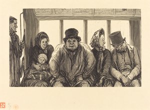 Omnibussin sisätilat tekijältä Charles Maurand after Honoré Daumier