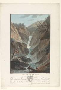 Waterval van de Aare -joki Aaren putoaminen Gutdannen yllä (otsikko esineessä) Merkittävät näkymät Sveitsin vuorille (sarjan nimi) tekijältä Charles Melchior Descourtis
