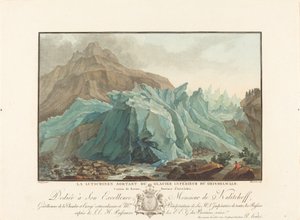 Lutschinen nousemassa ala-Grindelwaldin jäätikköstä tekijältä Charles Melchior Descourtis after Caspar Wolf