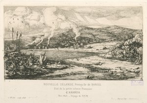 Pienen ranskalaisen Akaroan siirtokunnan osavaltio, kuva teoksesta "Etchings of the Pacific..."