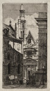 Pariisin etsaukset: Pyhän Tapanin vuorikirkko, 1852. tekijältä Charles Meryon