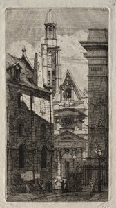 Pariisin etsaukset: Pyhän Tapanin vuorikirkko, 1852. tekijältä Charles Meryon