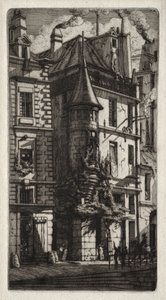 Pariisin etsaukset: Talo tornilla, Weavers Street, 1852. tekijältä Charles Meryon