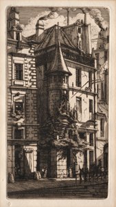 Pariisin etsaukset: Talo tornilla, Weavers Street, 1852. tekijältä Charles Meryon