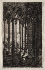 Pariisin etsaukset: Notre Damen galleria, 1853. tekijältä Charles Meryon