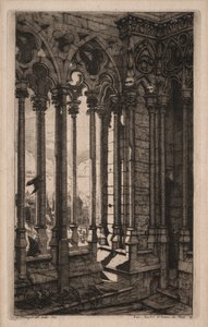 Pariisin etsaukset: Notre Damen galleria, 1853. tekijältä Charles Meryon