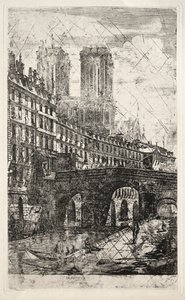 Pariisin etsaukset: Pieni silta, 1850. tekijältä Charles Meryon