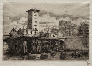 Pariisin etsaukset: Notre Damen pumppu, 1852. tekijältä Charles Meryon