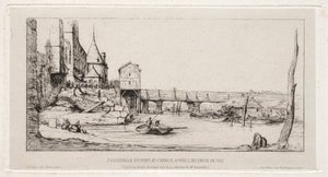 Jalankulkusilta korvaa väliaikaisesti Exchange Bridgen Pariisissa vuoden 1621 palon jälkeen tekijältä Charles Meryon