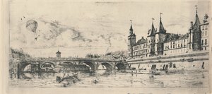 Le Pont-Au-Change, 2. osavaltio, 6 18 x 13 116 tuumaa, 1854, 1927 tekijältä Charles Meryon